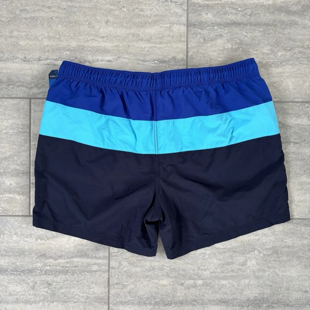 NWT Nautica Men's Swim Trunks XXL  Blue Colorblock Beachwear Linned 6